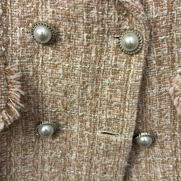 Pink & Cream Tweed Double Breasted Blazer Faux Pearl Buttons size Medium - Picture 6 of 11